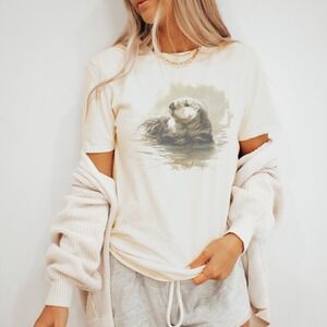 Sea Otter Graphic Tee Detailed Wildlife Illustration Natural